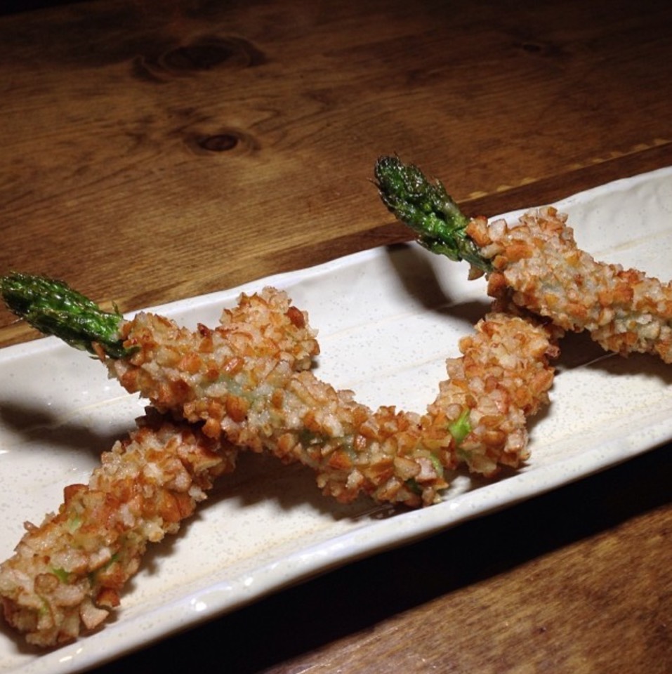 Crispy Asparagus Okaki - Hot Dish at Raku on #foodmento http://foodmento.com/place/5695