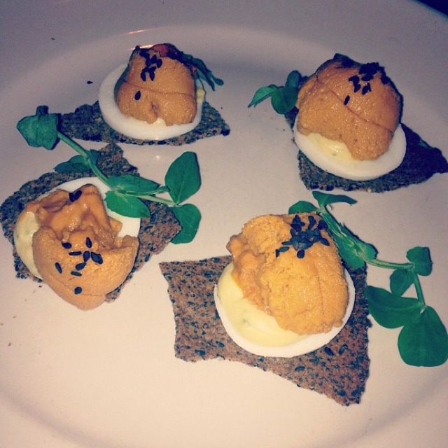 Uni, Deviled Eggs on Toast at Bar Agricole on #foodmento http://foodmento.com/place/596