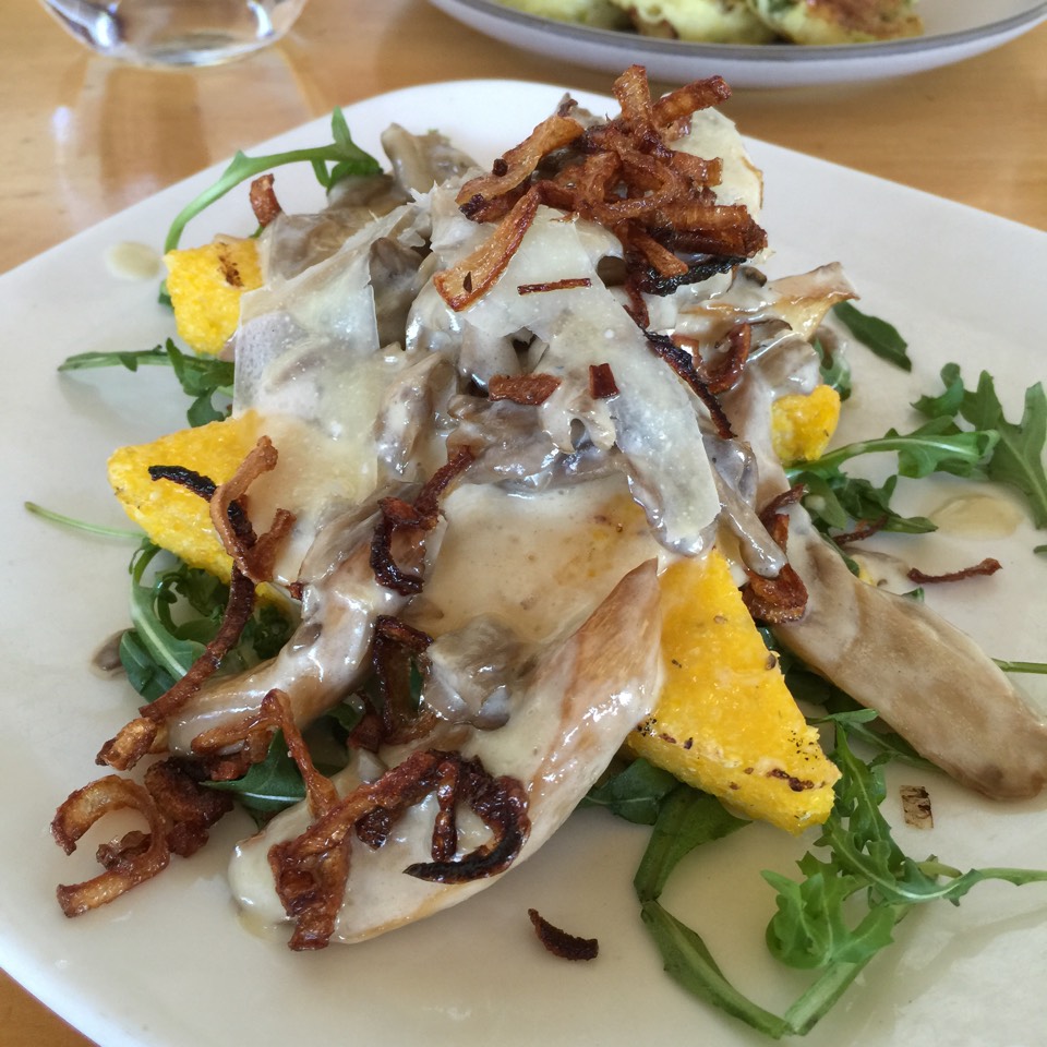 Grilled Polenta, Mushrooms from Greens Restaurant on #foodmento http://foodmento.com/dish/26755