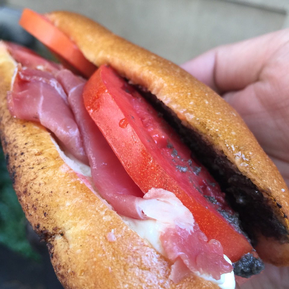 La Madunina Panini Sandwich (prosciutto, fresh mozzarella, black olive paté, tomatoes) at Via Quadronno on #foodmento http://foodmento.com/place/7578