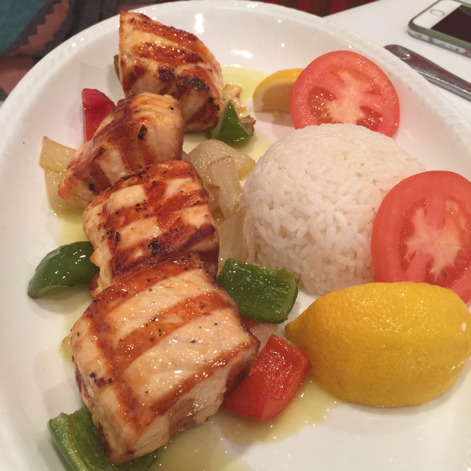 Grilled Salmon (Salmonzgara) Shish Kebab from Seven's Turkish Grill on #foodmento http://foodmento.com/dish/29713