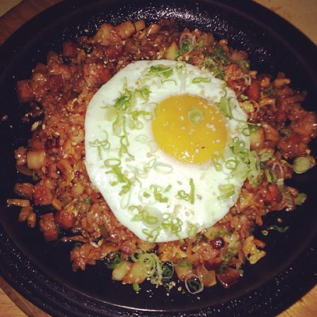 Kimchi Bacon Fried "Paella" topped with a Farm Egg from Danji on #foodmento http://foodmento.com/dish/3265