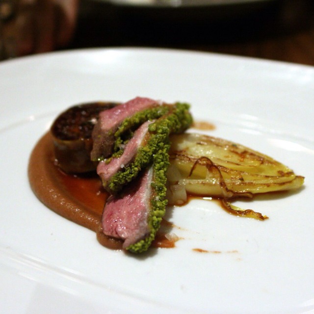Pistachio Crusted Duck (Fennel, Cherries, Tarragon) at Dovetail on #foodmento http://foodmento.com/place/844