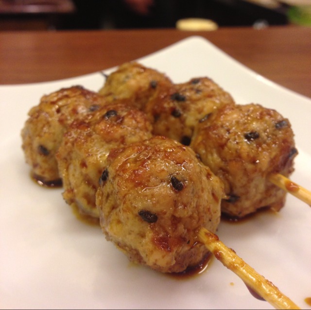 Tsukune (Chicken Meat Ball) Yakitori from Nanbantei Japanese Restaurant on #foodmento http://foodmento.com/dish/3403