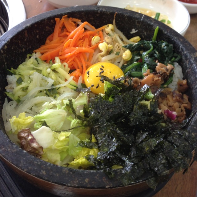 Dolsot (Mixed Vegetable Rice In Stone Bowl) from Ju Shin Jung Korean Charcoal BBQ on #foodmento http://foodmento.com/dish/5198