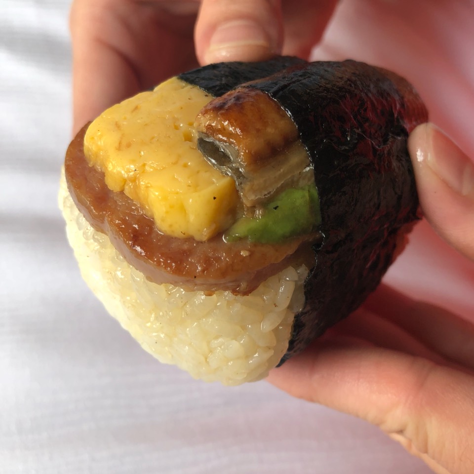 Musubi With Avocado, Eel, Egg, Spam at Musubi Cafe IYASUME on #foodmento http://foodmento.com/place/9465