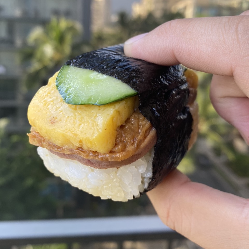 Inari Egg Cucumber Spam Musubi from Musubi Cafe IYASUME on #foodmento http://foodmento.com/dish/49283
