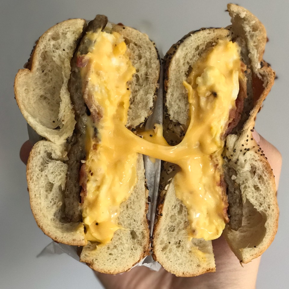 Bacon Sausage Egg Cheese Bagel from Bagel Works on #foodmento http://foodmento.com/dish/36281