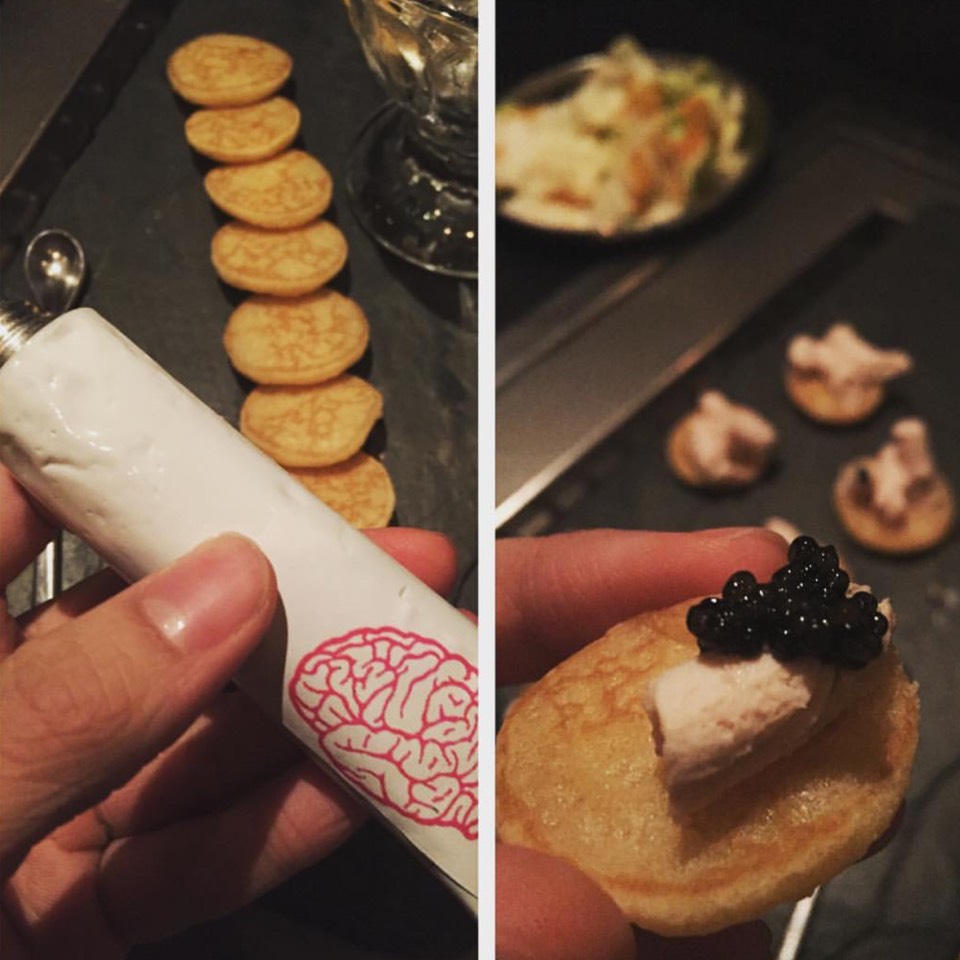 Calf's Brain Cream in tube w/ Blinis & Caviar from Takashi (CLOSED) on #foodmento http://foodmento.com/dish/39347