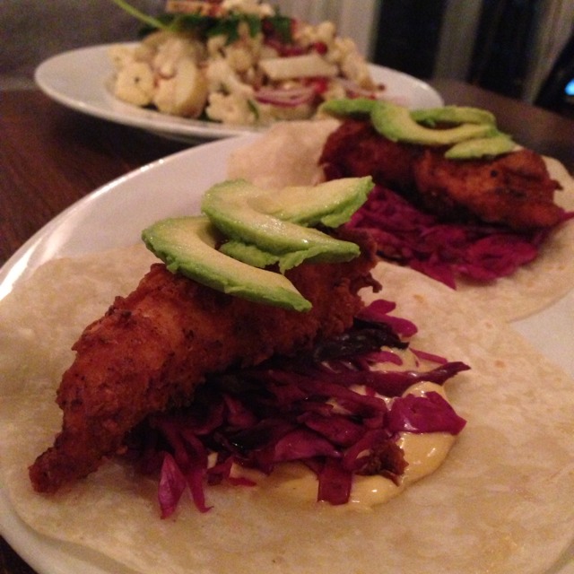 Fried Chicken Taco With Avocado, Purple Slaw... at Riders Cafe on #foodmento http://foodmento.com/place/1128