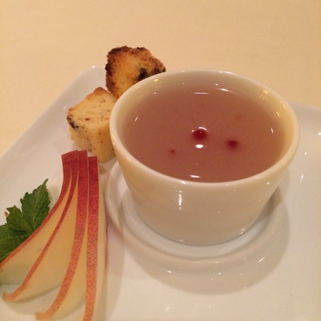 Pear Soup with Fresh White Peach at Restaurant Triomphe on #foodmento http://foodmento.com/place/3113