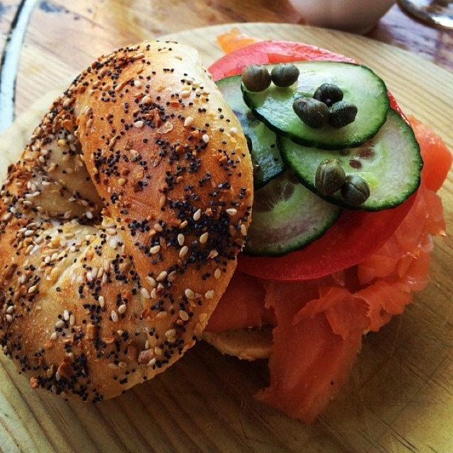 Toasted Bagel With Lox & Cream Cheese at The Standard Grill on #foodmento http://foodmento.com/place/3104