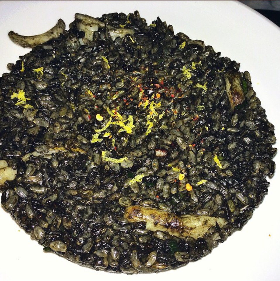 Fried Arroz Negro With Squid & Romesco at Estela on #foodmento http://foodmento.com/place/3090