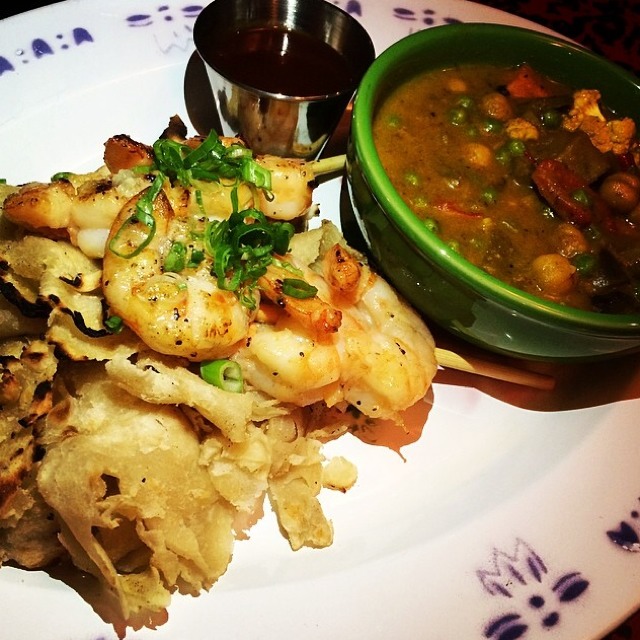 Buss Up Shut (Grilled Shrimp, Curry Vegetable Casserole, Tamarind Chutney) at Miss Lily's 7A on #foodmento http://foodmento.com/place/3487