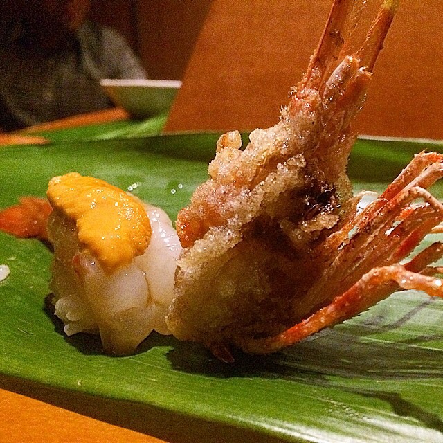 Sweet Shrimp (Fried Head), Uni at Sushi Dojo NYC on #foodmento http://foodmento.com/place/3488