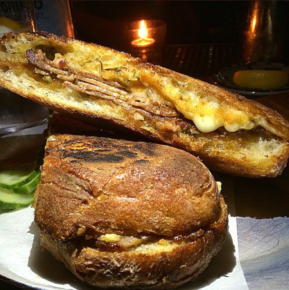 Cuban Sandwich (Roast pork shoulder, gruyere, cilantro-chipotle mayo, pickles) from Bar Sardine (CLOSED) on #foodmento http://foodmento.com/dish/20348