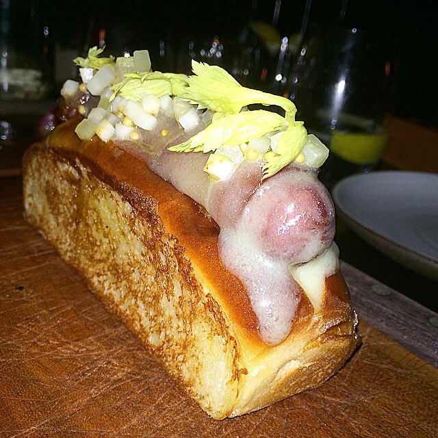 Hot Dog Wrapped In Bacon, Black Truffle Mayo from The NoMad Bar on #foodmento http://foodmento.com/dish/17911