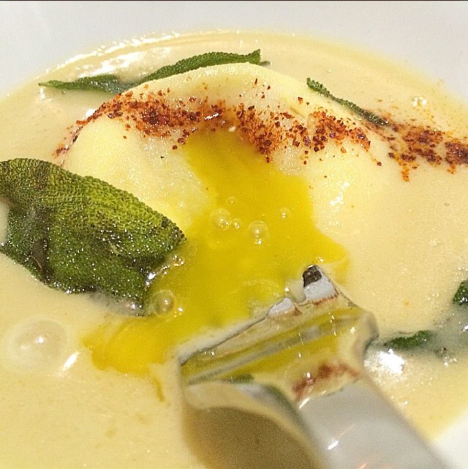 Raviolo, housemade ricotta, egg yolk, sage brown butter from Petaluma on #foodmento http://foodmento.com/dish/20370