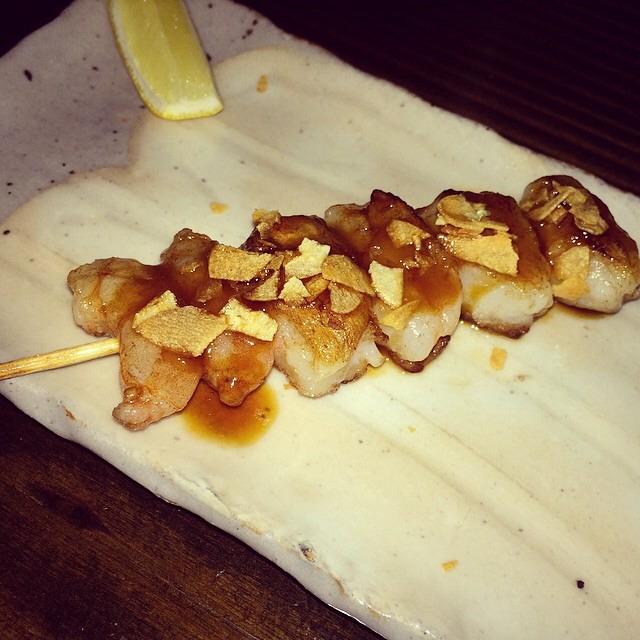 Rock Shrimp & Crispy Garlic Teriyaki - Kushi Yaki Skewers at Blue Ribbon Sushi Izakaya on #foodmento http://foodmento.com/place/3975