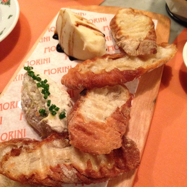 Parmigiano "gelato" and Smoked trout crostini at Osteria Morini on #foodmento http://foodmento.com/place/3217