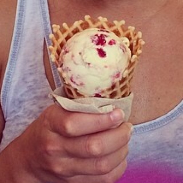 Peanut Butter & Jelly Ice Cream In Waffle Cone at OddFellows Ice Cream Co. on #foodmento http://foodmento.com/place/3306