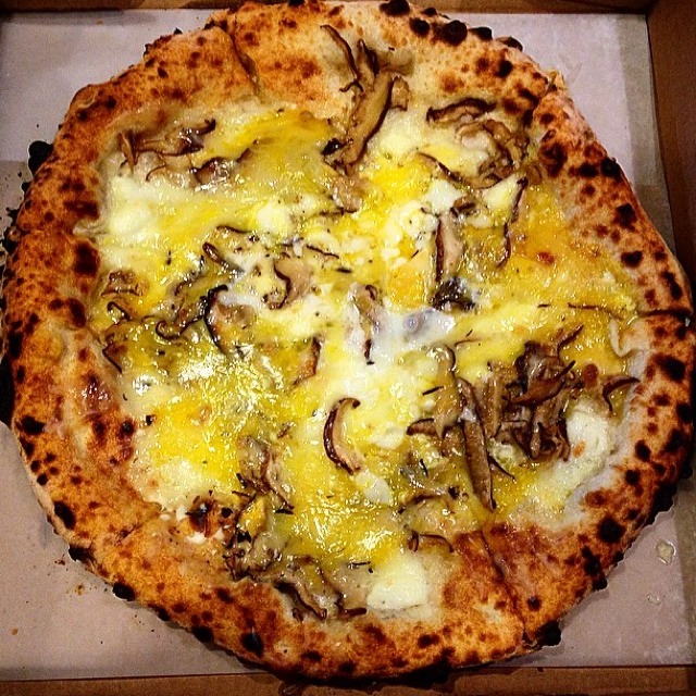 Truffle Pecorino Pizza Topped, Shiitake Mushroom, Farm Fresh Egg at Nomad Pizza on #foodmento http://foodmento.com/place/3548