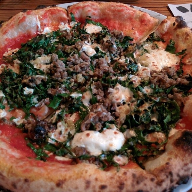 Sausage & Kale Pizza at Nomad Pizza on #foodmento http://foodmento.com/place/3548