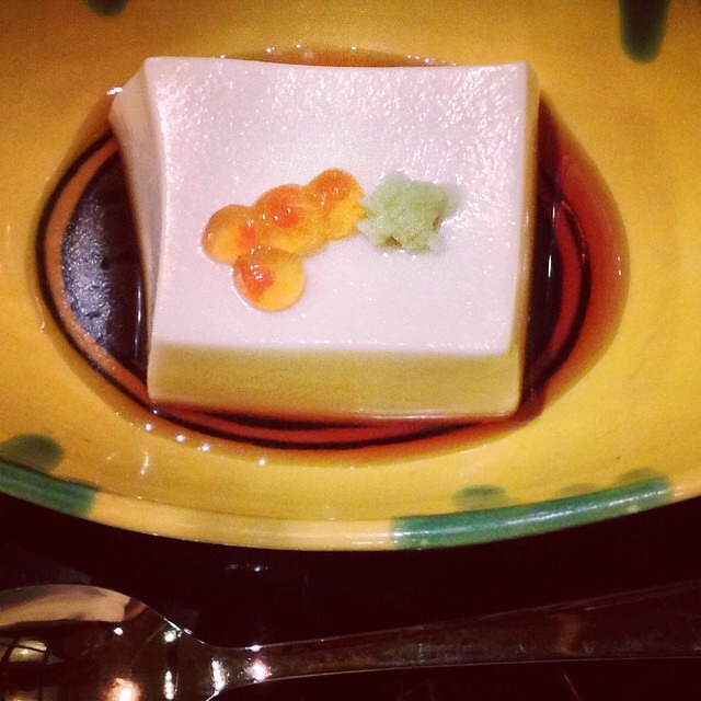 Sesame Tofu, Salmon Roe, Wasabi In Soy from Hakubai on #foodmento http://foodmento.com/dish/16878