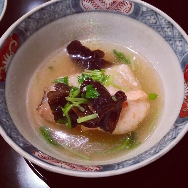 Whitefish, Fried Brown Rice Cake, Ankake Sauce on #foodmento http://foodmento.com/dish/16882